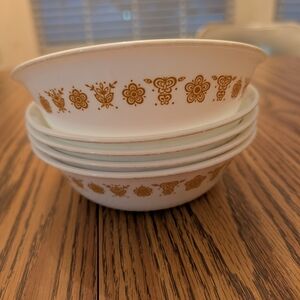 Corelle Butterfly Gold Glass Cereal Bowls Set of 5, Round, 5.25"